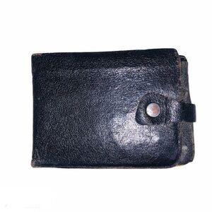 Vintage 70sMens Black Genuine Leather Folding Wallet ID Pictures Bill Holder Key